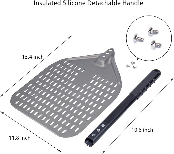 12-Inch Perforated Pizza Peel: Hard Anodized Aluminum Pizza Spatula with Silicone Handle, Professional Large Pizza Turning Peel, Pizza Paddle, 26-Inch Overall