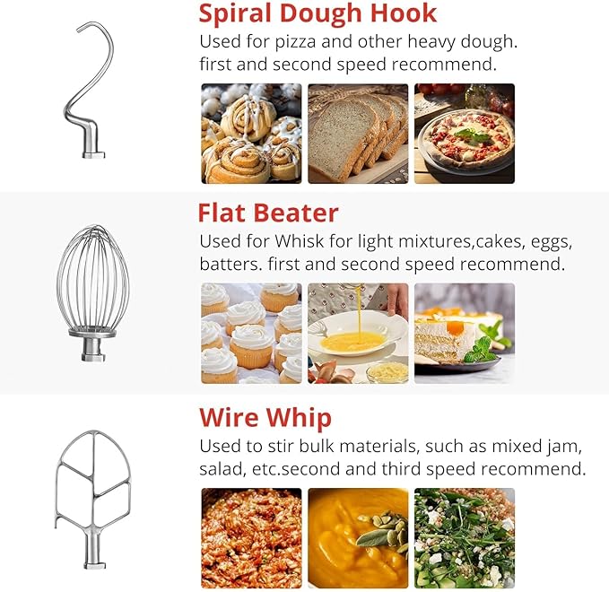 Garvee Commercial Food Mixer 10Qt, 450W Electric Food Mixer 3 Speeds Adjustable, Stainless Steel Bowl Heavy Duty Mixer with Safety Guard, Dough Hook Whisk Beater Included, Perfect for Bakery Pizzeria