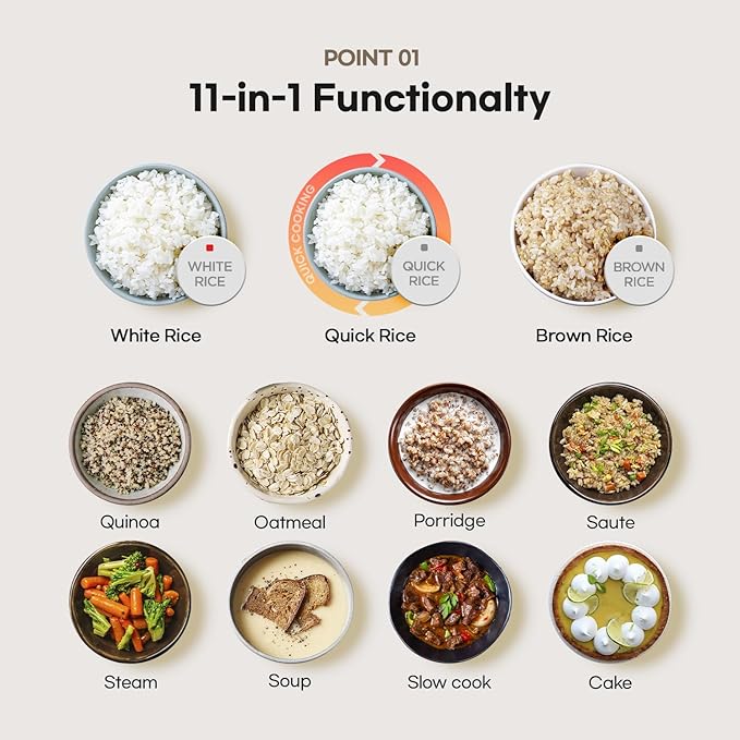 CRM-G0601WUS | 6 Person | Micom Rice Cooker 6 Cup (Uncooked), 1.4Quarts | 12 Cup (Cooked) Slow Cooker and Warmer | Direct Touch control | Nonstick Inner Pot | Delay Timer