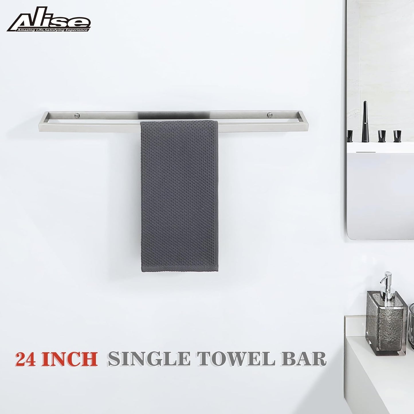 Alise Bath Towel Bar,Wall Mount Towel Holder Towel Rack Towel Hanger for Bathroom Lavatory,24 Inch SUS304 Stainless Steel Towel Rail,Brushed Finish GJF060-LS