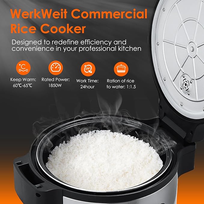 Commercial Rice Cooker Large Rice Cooker 50Cup(Cooked)/25Cup (Uncooked), 1850W 13L Rice Cooker for Restaurant Canteen Party Commercial Rice Warmer for 24H