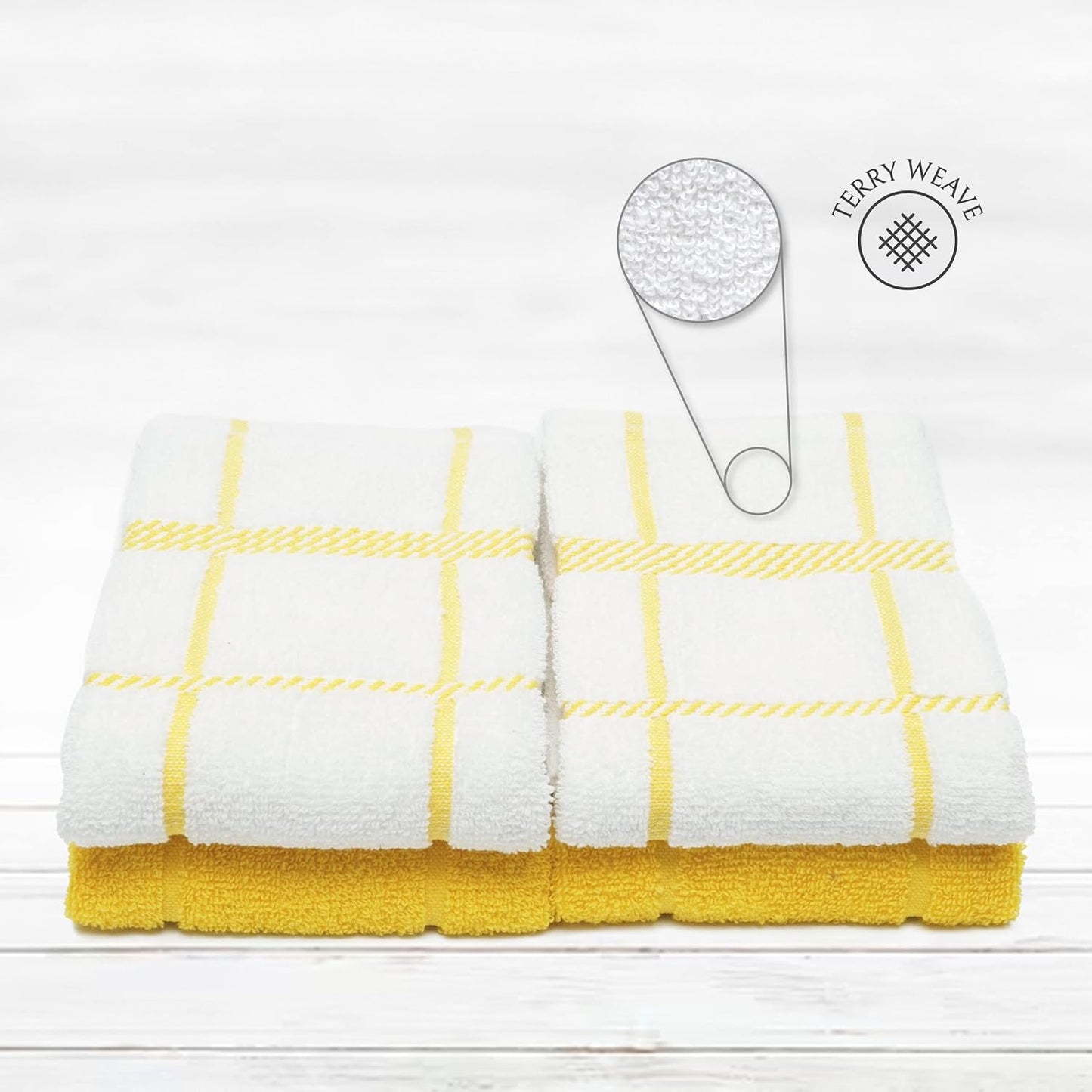 100% Cotton Terry Dish Towels, 4 pack16 x26 Inches, Super Soft and Absorbent Kitchen Towels, Perfect for Kitchen Cleaning and Dish Washing | Yellow
