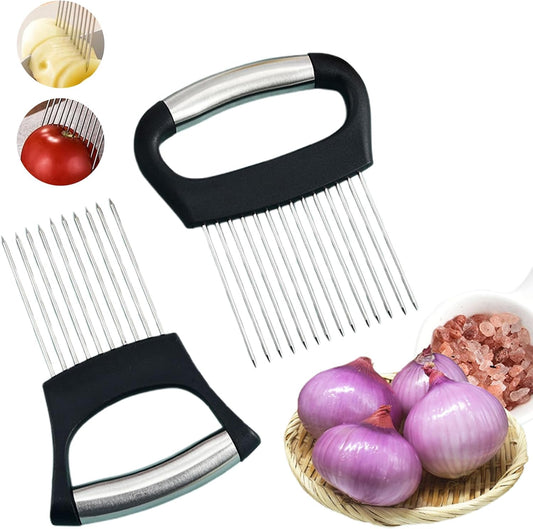 Onion Holder for Slicing, Large Onion Cutter Vegetable Chopper, Stainless Steel Tomato Slicer for Potato Lemon, Practical Meat Tenderizer Tool(2 Pcs)