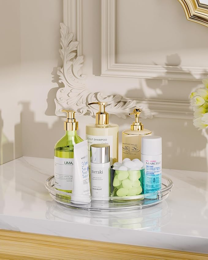 LAMU 2 Pack Lazy Susan Organizer 9.25 inch Lazy Susan Turntable for Cabinet, Rotating Spice Organization for Cabinet, Kitchen, Table Top, Countertop, Pantry Fridge Organizers and Storage, Clear