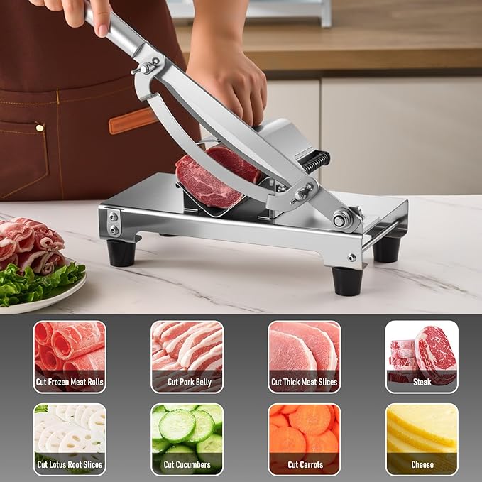 PARACITY Manual Frozen Meat Slicer, Upgraded Stainless Steel Meat Cutter Beef Mutton Roll for Hot Pot BBQ, suitable for home cooking, Cheese slicing, BBQ slicing