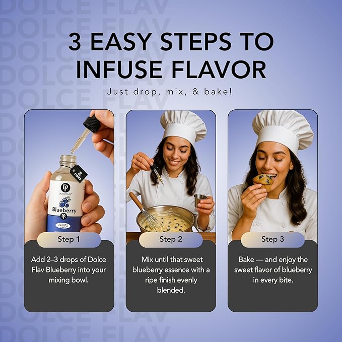 Dolce Flav Blueberry Extract – 8 Ounce Oil-Soluble Kosher, Sugar-Free, Concentrated Ripe Blueberry Flavoring for Baking, Chocolates & Desserts, Includes Measured Dropper