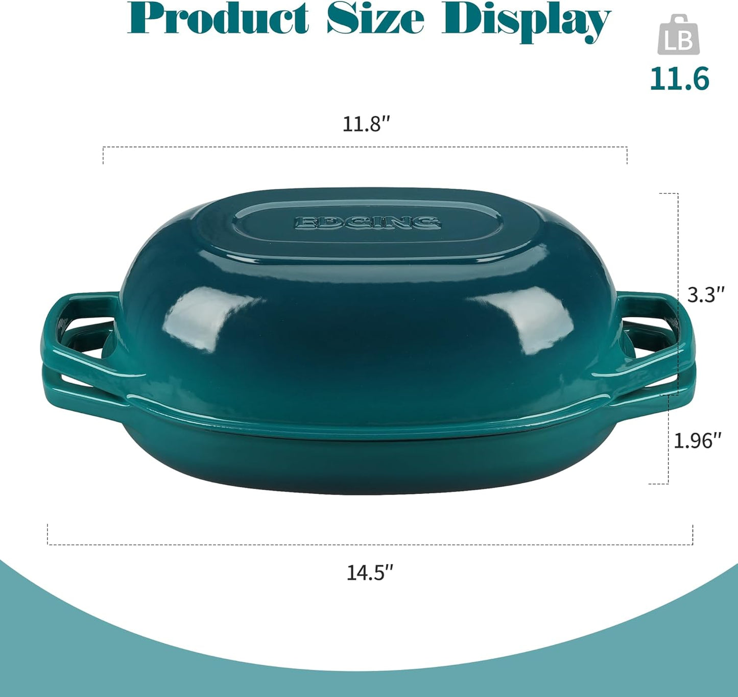 Enameled Cast Iron Dutch Oven Pot with Lid, Oval Dutch Oven for Bread Baking, Bread Oven for Homemade Sourdough Bread Baking, 5qt, Darkcyan