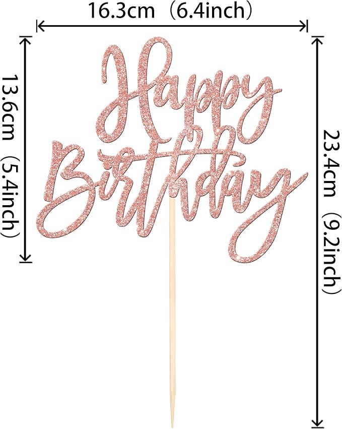 ZHUOWEISM 1 PCS Happy Birthday Cake Topper Glitter Happy Birthday Cake Pick for Celebrating Happy Birthday Anniversary Theme Party Cake Decorations Supplies Rose Gold