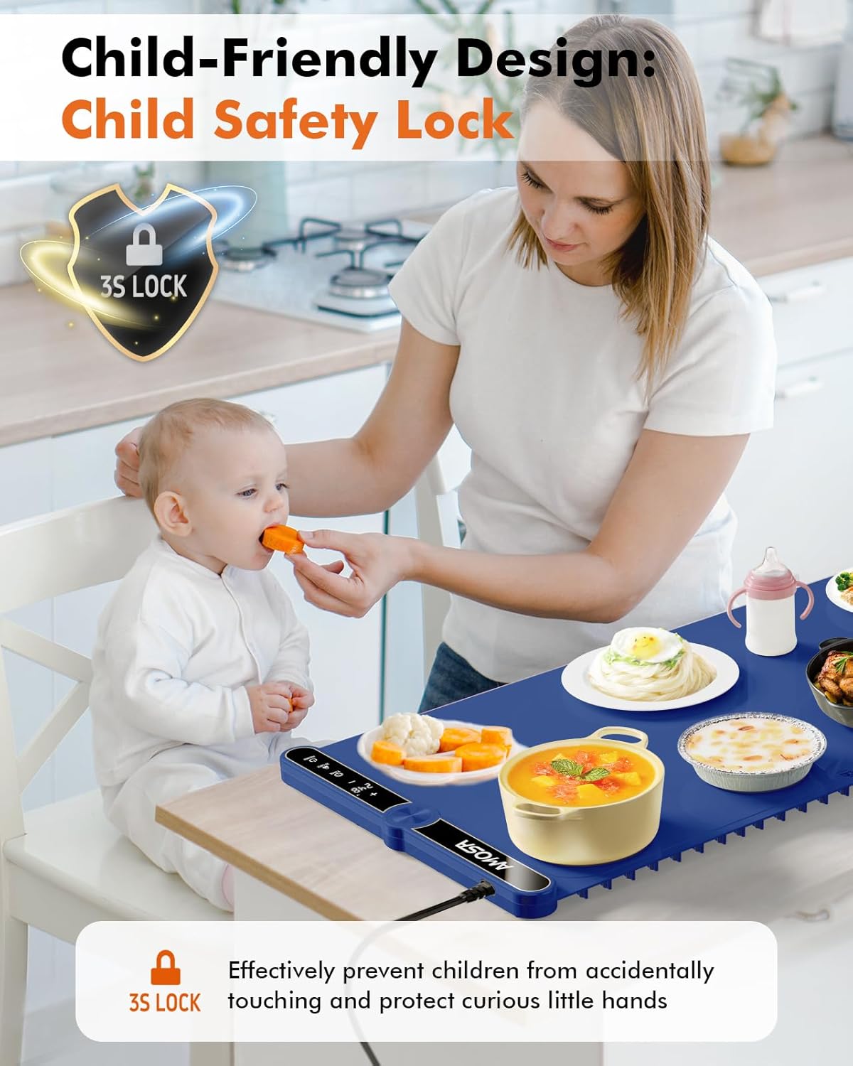 Warming Mat for Food, Fast Heating Electric Food Warmer with 9 Level Temperature and 6 Hours Timer, Extra Large Roll Up Silicone Food Warming Mat, Portable Warming Trays for Buffets Party (Blue)