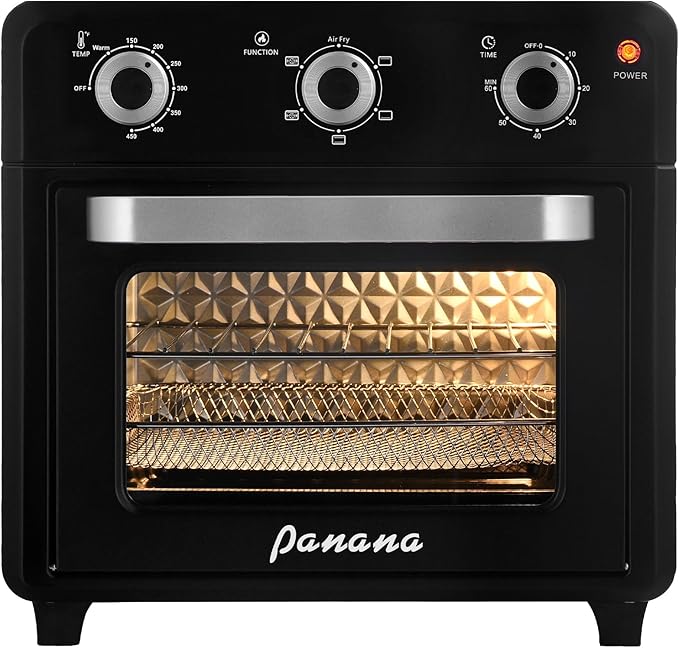 Panana Air Fryer + Convection Toaster Oven, 6-in-1 Air Fryer Toaster Oven Combo 1400W, 21QT Airfryer Convection Oven Countertop, Bake, Roast, Reheat, Broil, Dehydrate, (Black)