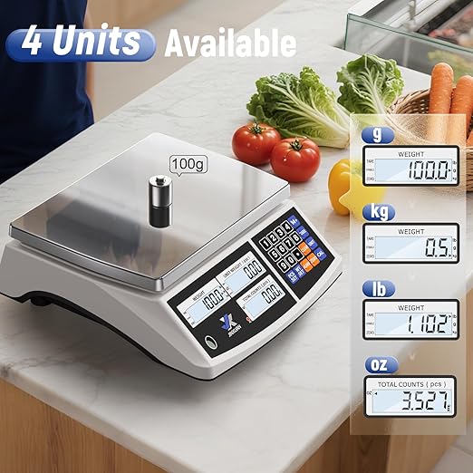 Industrial Counting Scale Digital Inventory Scale for Small Parts Coins Jewelry Piece, 66lb/30kg Electronic Bench Scale Gram Scale with Battery AC Power Backlight LCD Display, lb/g/kg/oz, 0.001lb/0.5g