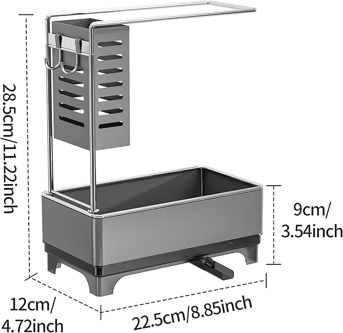 MOUKABAL Sponge Holder for Kitchen Sink, 2-Tier Sink Caddy Organizer with Drain Holes and Hooks, Holds Dishcloth, Sponge & Brushes, Kitchen Countertop Storage for New Home Essentials Grey
