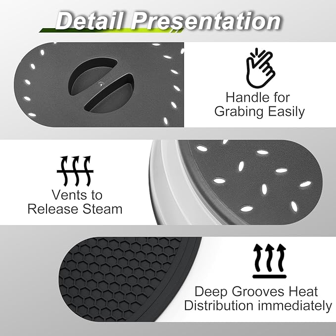 4 in 1,WENWELL Vented Collapsible Microwave Splatter Cover & Mat,Kitchen dish bowl Plate lid for Food,Dishwasher-Safe,BPA-Free Silicone & Plastic