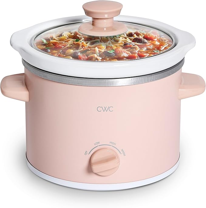 COOK WITH COLOR 2QT Mini Electric Round Slow Cooker - Adjustable Settings, Removable Stoneware Pot, Tempered Glass Lid, Dishwasher Safe, Cool-Touch Side Handles, Dusty Rose