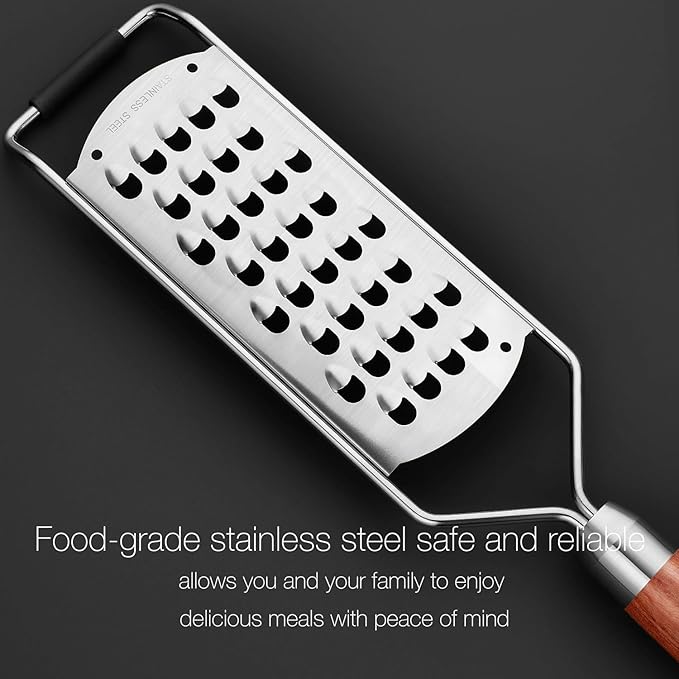 Professional-Grade Lemon Zester with Ultra-Coarse Blades, Heavy-Duty Cheese/Vegetable Grater, Solid Wood Handle Design - Rust-Resistant Durable, Essential Kitchen Tool (B1)