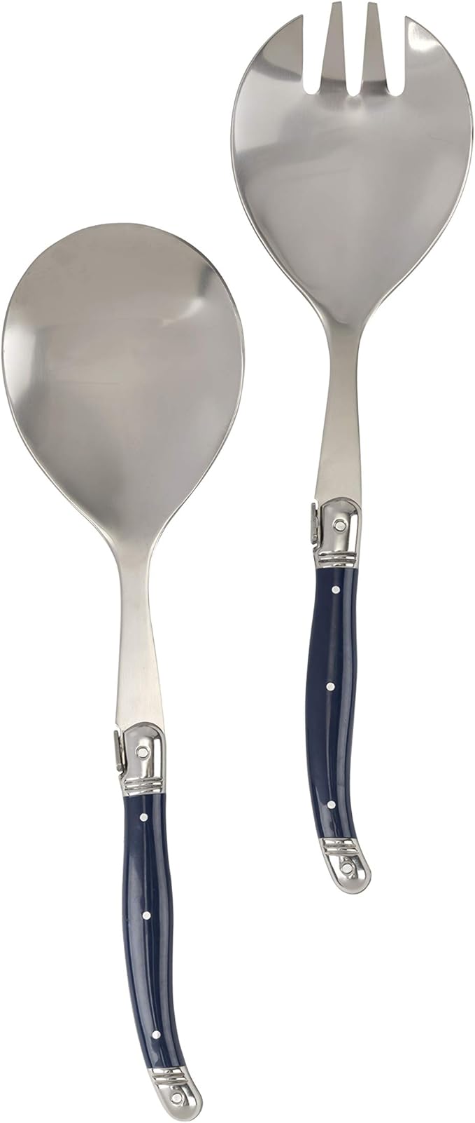 French Home Laguiole Connoisseur (Navy Blue) Salad Servers 2 Piece Set — Stainless Steel Flatware Set — Salad Serving Utensils — Silverware Set Spoon and Fork Set — Dining Utensils Set