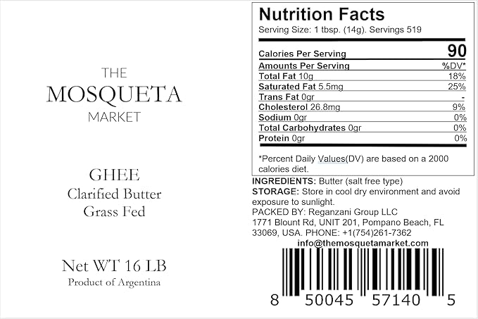 16lb Pail - 462 fl oz - Ghee - Clarified Butter - Grass Fed - 256oz - 2gallons - Bulk - Bakers - Cooking - Restaurants - Keto - Paleo - Butter Oil