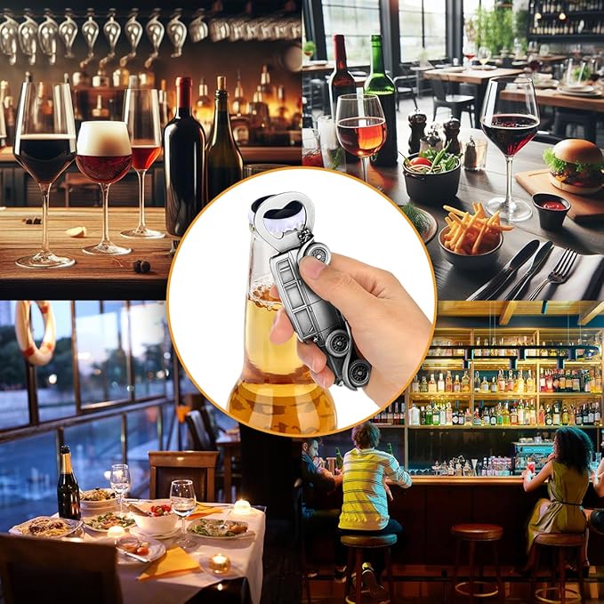 LKKCHER Car Bottle Opener, Classic Car Gifts for Men Him, Birthday Fathers Day Christmas Gifts for Men Dad Grandpa, Vintage Beer Accessories, Silver with Gift Bag