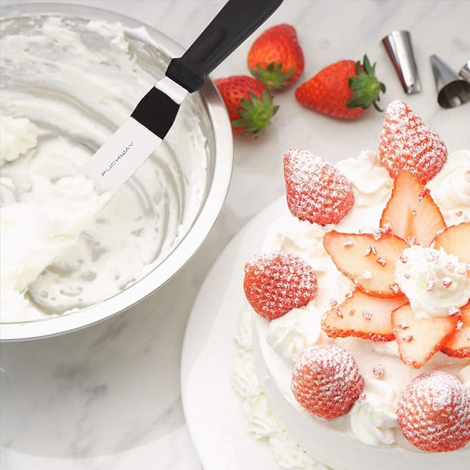 Angled Icing Spatula, Stainless Steel Offset Spatula, Cake Spatula Set of 2 Black 6, 8 inch Blade