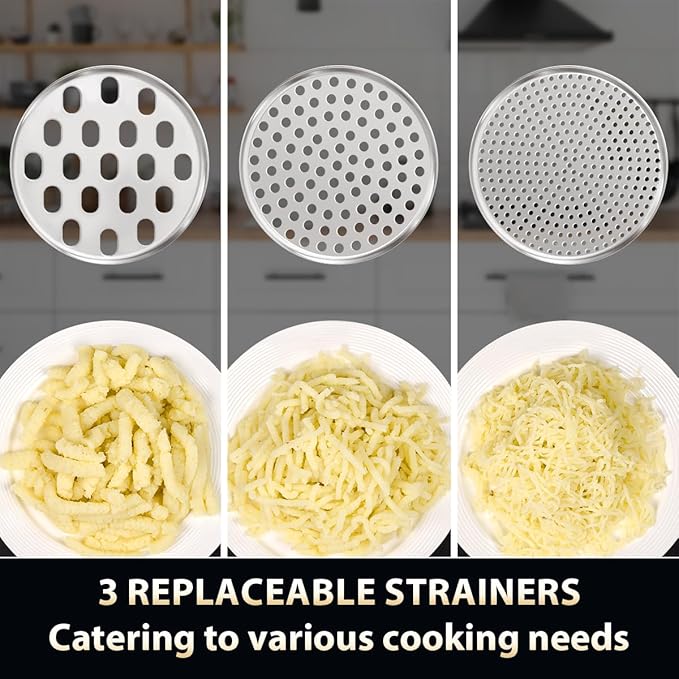 Potato Ricer, AMOHEE 15oz Stainless Steel Potato Masher Upgrade Heavy Duty Design with Anti-Slip Handle Ricer for Mashed Potatoes, Carrots, Yams, Black