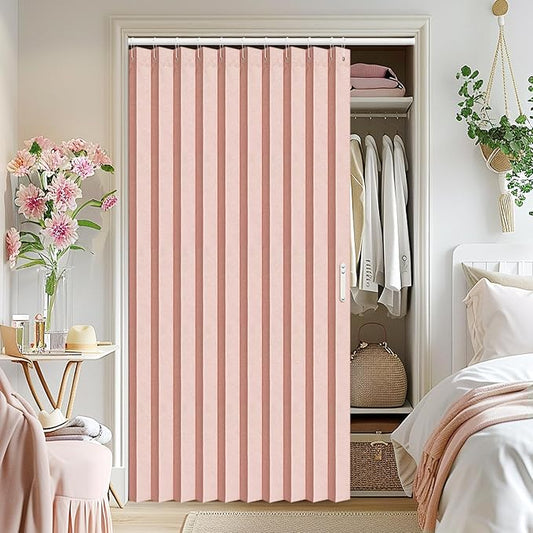 Vatge Accordion Style Doors Curtain - Pink Closet Curtains for Open Closet, 80 Inch Long Room Separation Curtains for Girls' Bedroom Door, and Open Closet Cover, 1 Panel with Tieback, W52 x L78, Pink