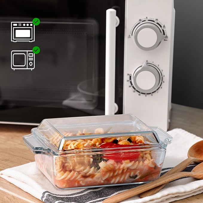 Set of 2 Glass Casserole Dish With Glass Lid, Square 6in x 6in Glass Baking Dish Oven Safe, Mini Casserole Dish with Lid