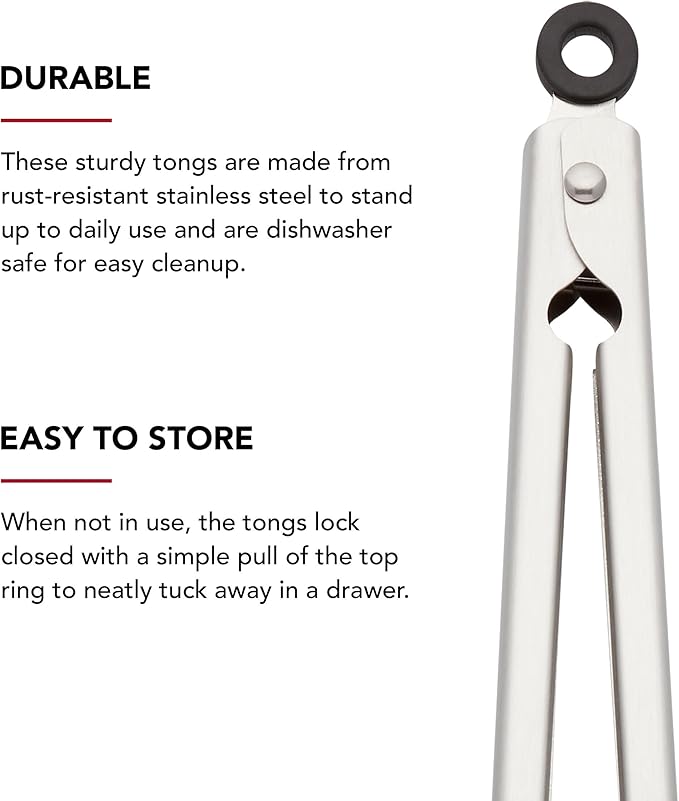KitchenAid Set of 2 Stainless Steel Tongs with Scalloped Edges Easy Lock Dishwasher Safe Durable and Versatile 7 Inch and 9 Inch Silver