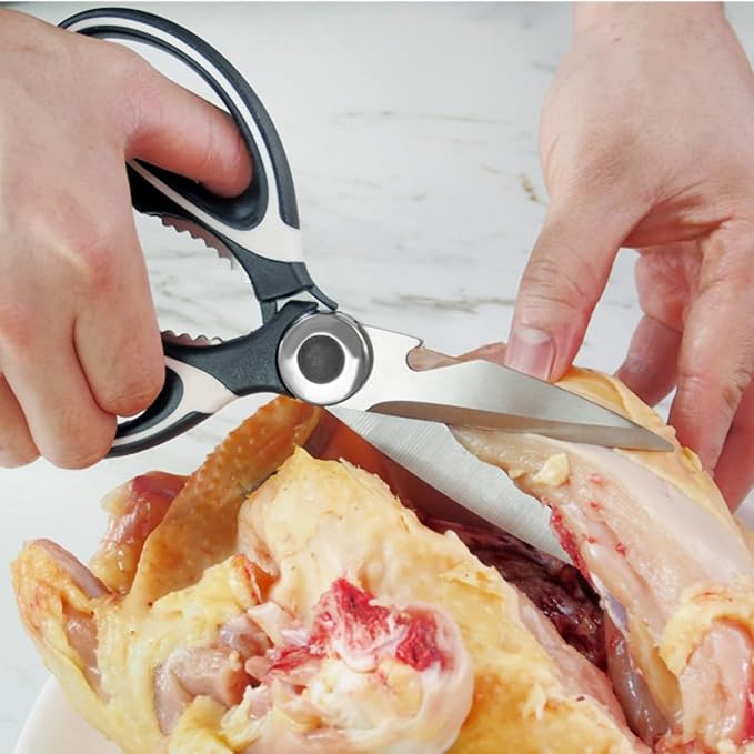 Kitchen Scissors Utility Chopping Scissor Professional Shears for Meat Cutting Sharp Kitchenad Shears Multipurpose Scissor for Food Outdoor BBQ No Rust + 100 Pcs Plastic Gloves Disposable