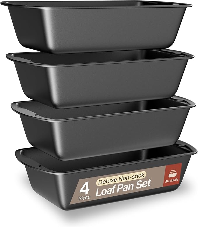 BAKKENMASTER Loaf Pan Set 4-Piece - Deluxe Nonstick Carbon Steel Bakeware for Perfect Bread and Cakes – Dishwasher Safe, Premium Pans for Home Baking