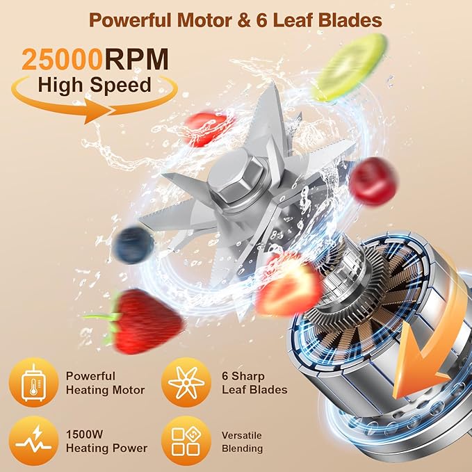 Blenders for Kitchen with Heating, PRASKY 1000W Professional Glass Blender 55oz, 1000 RPM High Speed Shake Juice for Smoothies Blender Keep Warm, Auto Clean for Ice Crushing Soups Sauces (Sliver)