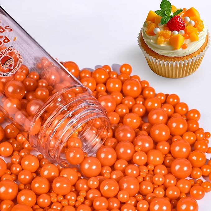 Orange Sprinkles,Edible Pearl Sugar Sprinkles,Mix Size,130g/4.58oz,Baking Edible Cake Decorations,Pastel Decorating,Cupcake Toppers,Cookie Decorating Donuts Ice Cream Toppings,Wedding Party Valentines Christmas Supplies