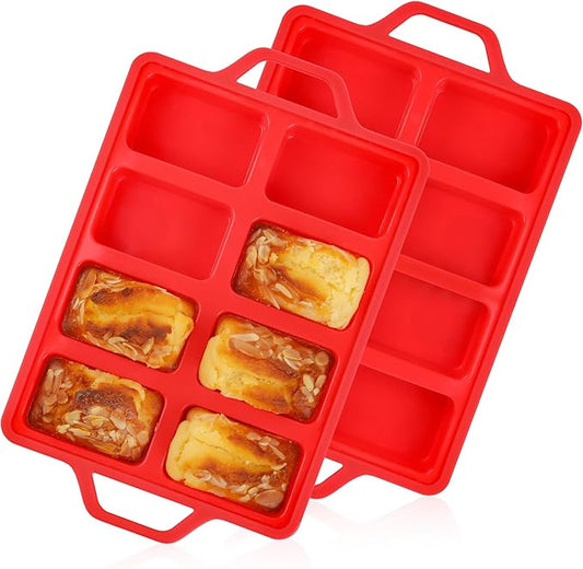 2 Pcs Mini Loaf Pans Silicone, Nonstick Small Bread Pans for Baking, Tiny Meatloaf Pan with Metal Reinforced Frame 8 Cavity (Red)