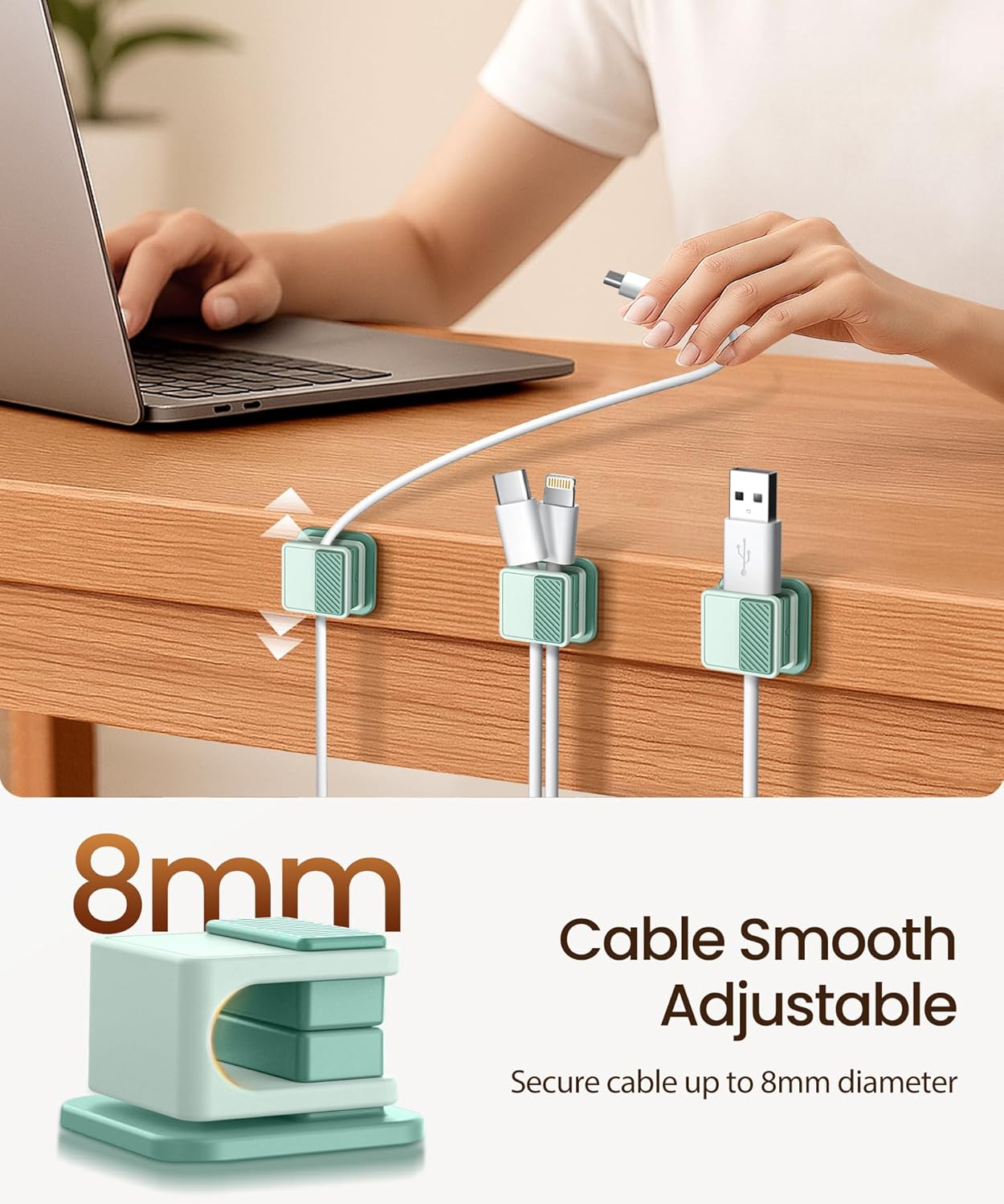 6 Pack Magnetic Cable Clips, Glow in The Dark Cable Holders, GolbinBox Cord Organizer with Shockproof Silicone, Fits up to 8mm Adhesive Cord Clips for Desk, Wall, Nightstand, Car, Home, Office, Green