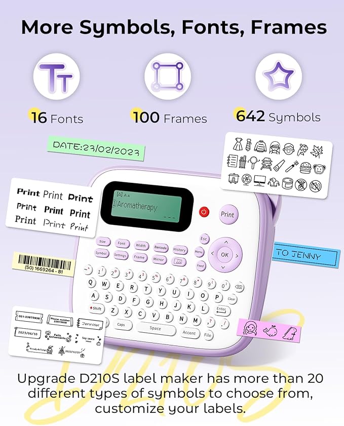 Label Maker Machine with Tapes, D210S Portable Label Maker, Label Machine with USB-C to Stay Powered, Labeler Features Chain Print to Reduce Label Wastes for Home Kids Items Office Organization