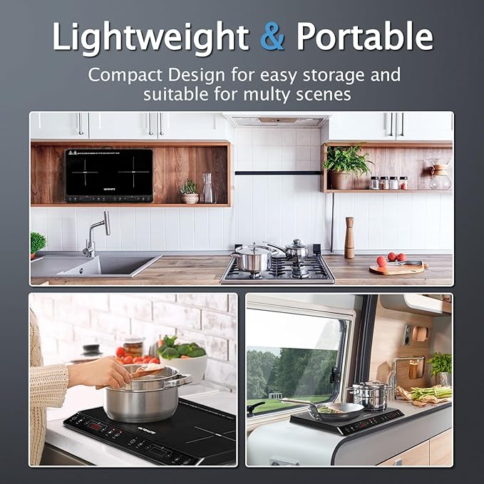 Double Induction Cooktop, ULTRAKTE Portable Dual Countertop Burner with Sensor Touch, 1800W Induction Cooktop 2 Burner, Electric Countertop Cooker with 10 Temp & Power Levels, 8-Hour Timer,Safety Lock