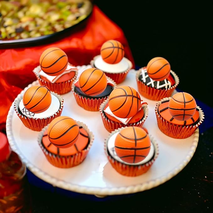 Ephlyn 10 Pack 3D Basketball Cupcake Toppers Basketball Cake Toppers Decorations for Sports Theme Baby Shower Birthday Party Cake Decorations Supplies