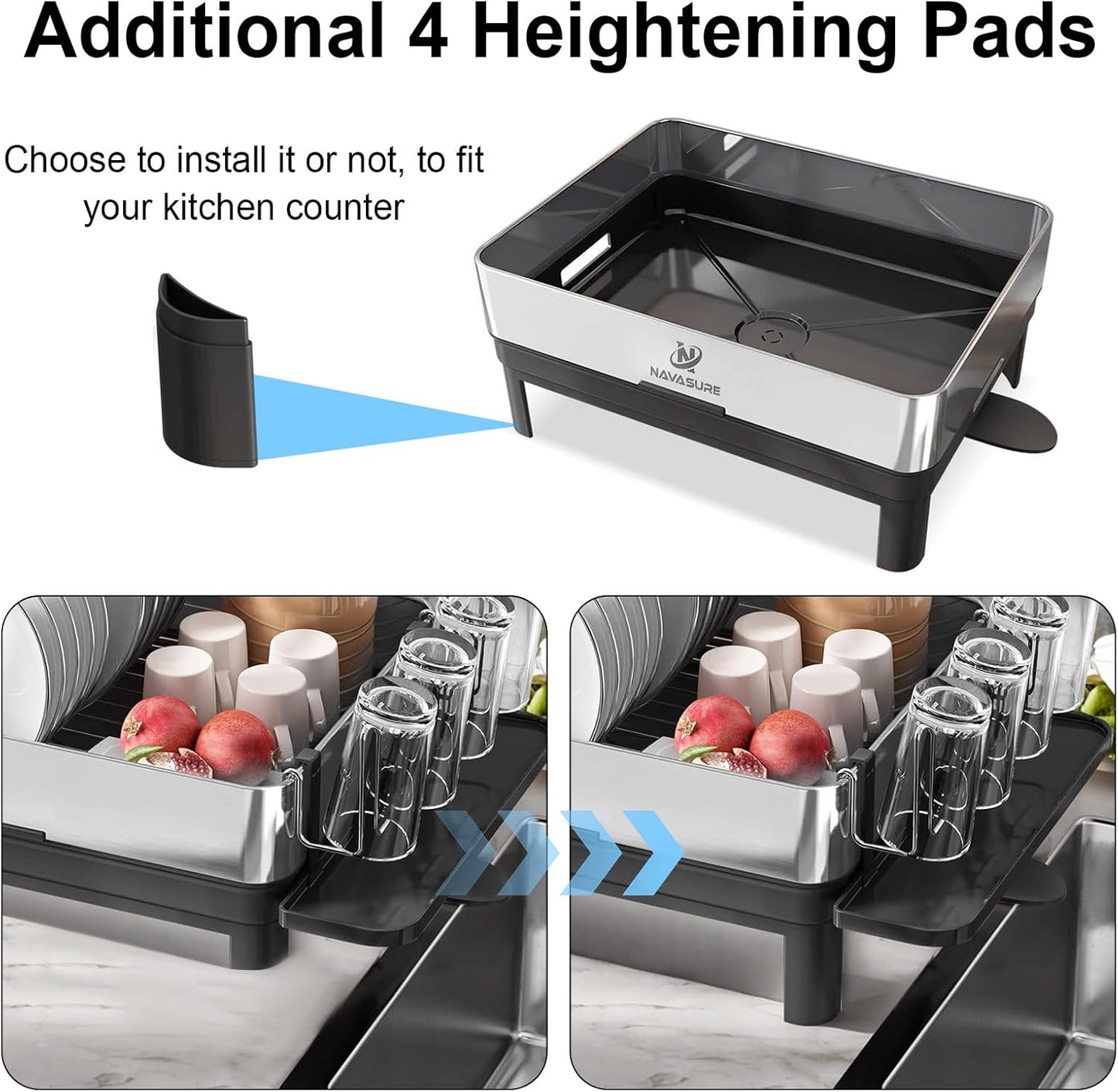 Dish Drying Rack | Stainless Steel Dish Rack for Kitchen Counter, Space Saving | Dish Drainer with Drainage & Utensil Holder | Escurridor de Platos para Fregadero (Black)