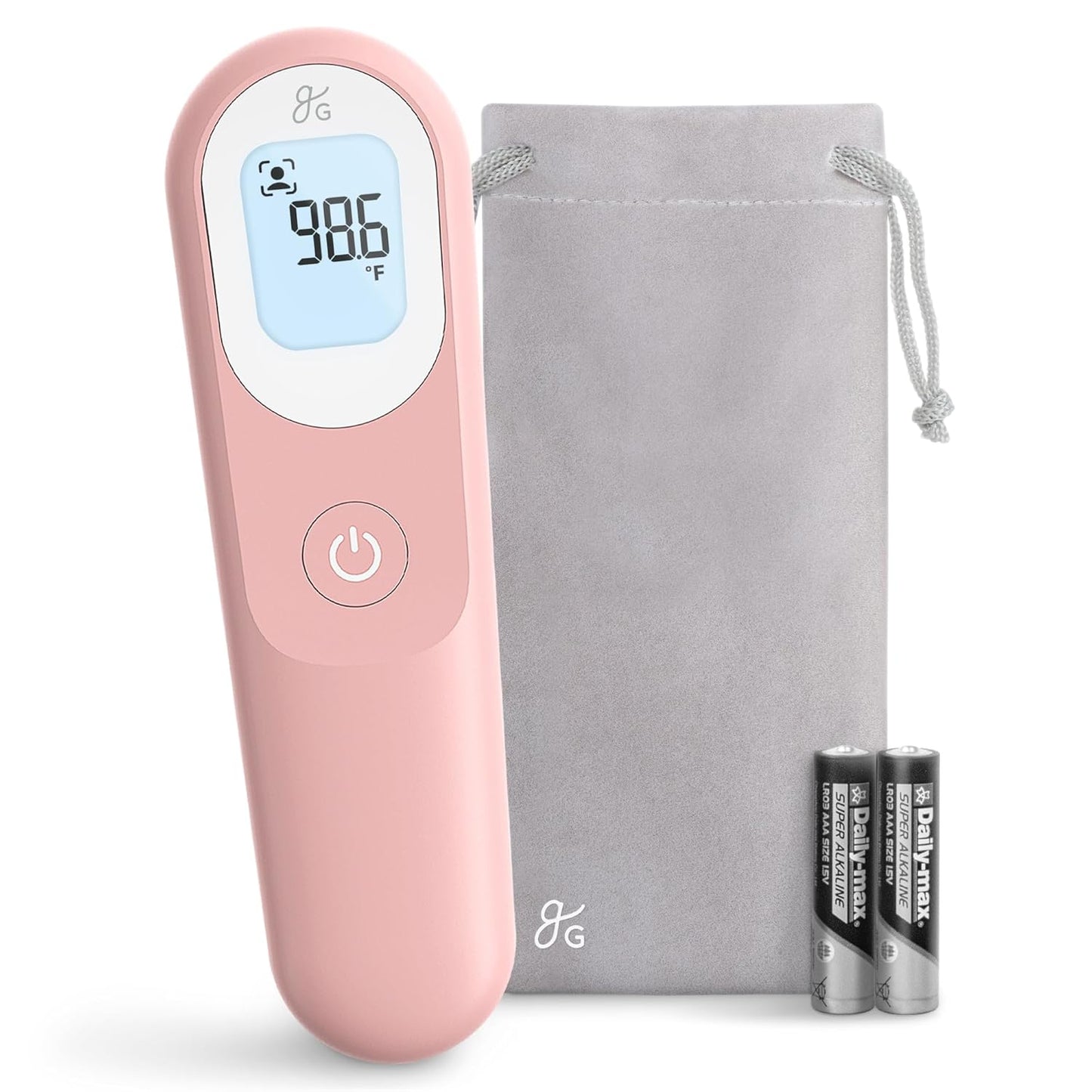 Greater Goods No-Touch Infrared Digital Thermometer for Adults, Kids, and Babies, Forehead Thermometer with Ergonomic Grip, Fever Alarm, HSA FSA Eligible, Blush Pink