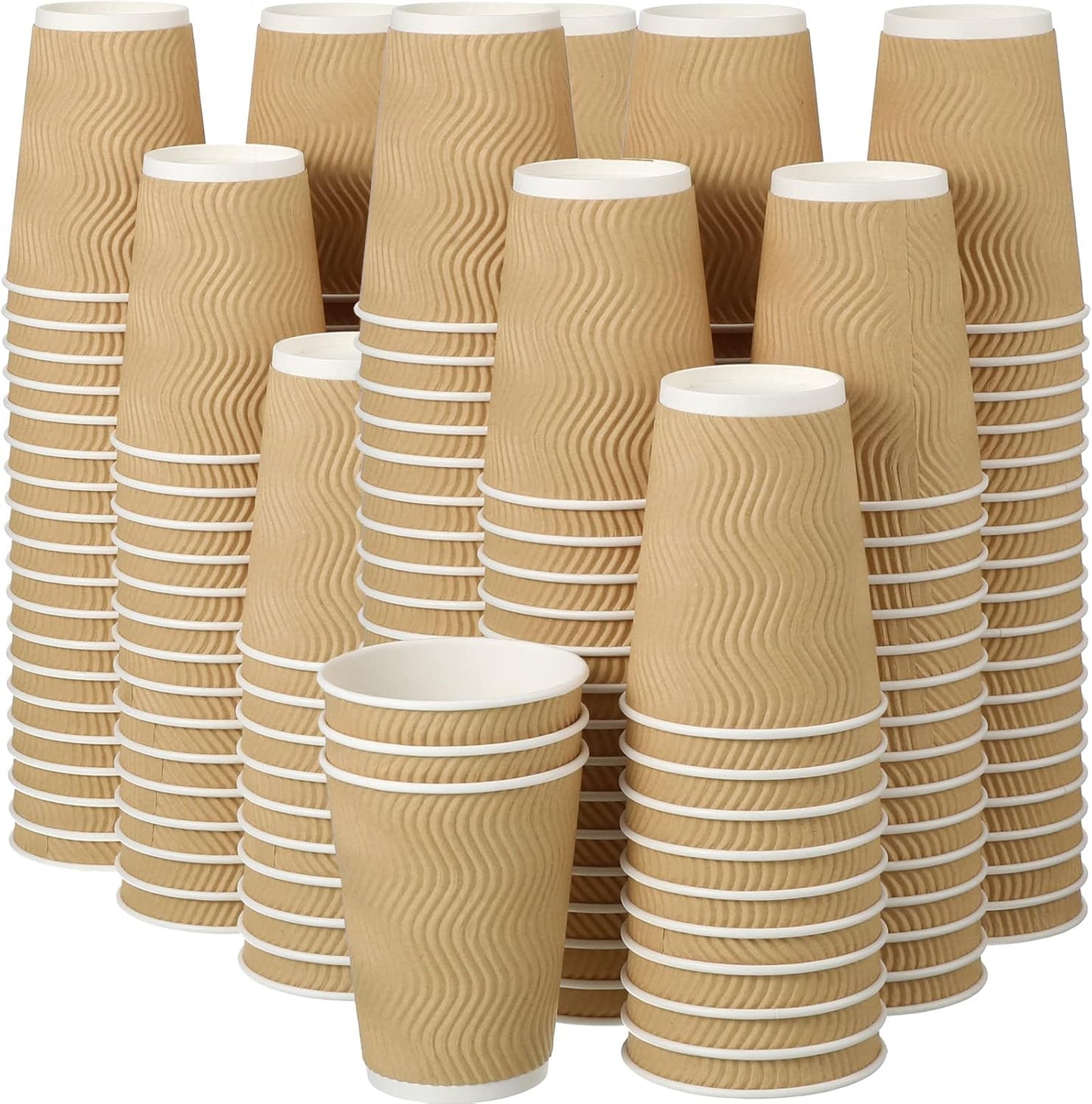 Foaincore 150 Pack 12 oz Paper Cups Bulk Disposable Ripple Insulated Ripple Wall Paper Coffee Kraft Hot Beverage Coffee Cups for Hot Beverage Cold Drinks Party
