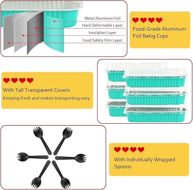 LNYZQUS Mini Loaf Baking Pans with Lids 100 Pack, 6.8oz Rectangle Mini Cake Tins Baking Cups,Disposable Aluminum Foil Baking Pan Muffin Tins Containers -Cyan Blue