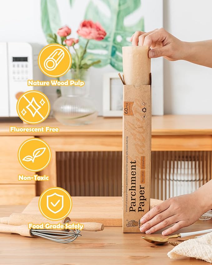 Katbite 12x16 Inch Parchment Paper Sheets, Pre cut Unbleached Baking Paper, Heavy Duty & Non-stick for Half Sheet Baking, Cooking, Grilling Wrapping Foods