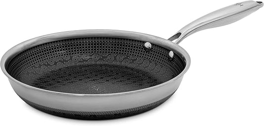 Hell's Kitchen Hybrid 9.5" Frying Pan, Tri-Clad Stainless Steel and Nonstick Ceramic PFAS Free, no PFOA, no PTFE, no Teflon, Non Toxic Cookware, Metal Utensil Safe, All Cooktops, Oven Safe