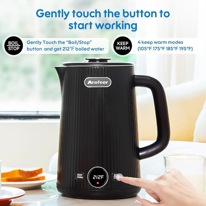1.7L(57oz) Large Electric Kettle Temperature Control, 7+Cups Electric Tea Kettle for Coffee&Tea, 2 quarts Big Hot Water Kettle Electric with,1200W,Keep Warm-Black
