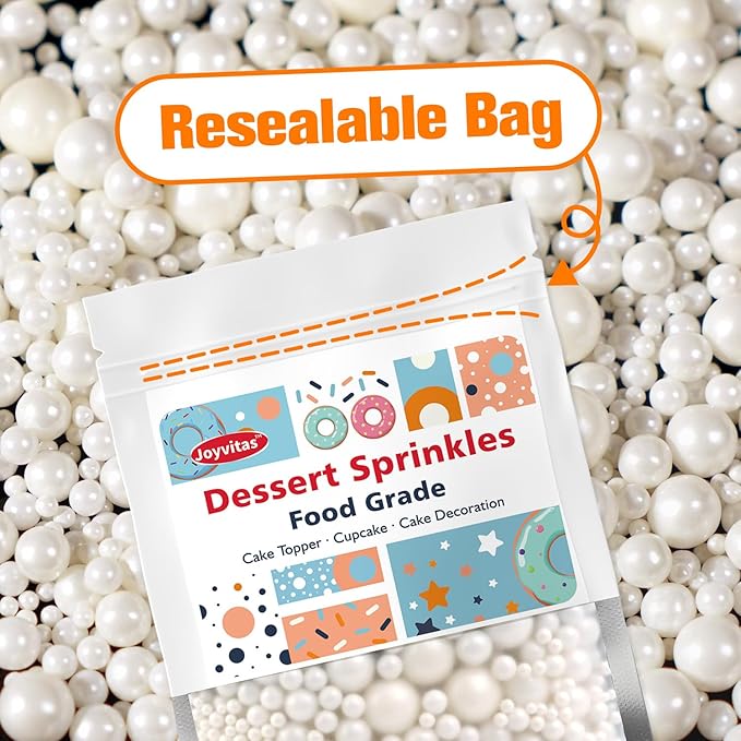 Edible White Pearl Sugar Sprinkles for Cake Decorating, Candy Pearls Cupcake Toppers, 150g/5.29oz, Mix Sprinkles, Baking Cake Decorations, Easter, Wedding Party Chirstmas Supplies
