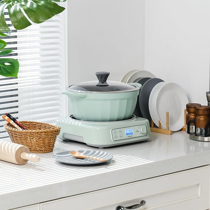 BUYDEEM LP55 5-in-1 Slow Cooker, Compatible with Various Cookwares, Multi-Cooker with Two Temperature Settings, Auto Keep Warm for 2H, Cozy Greenish, Pot Not Included