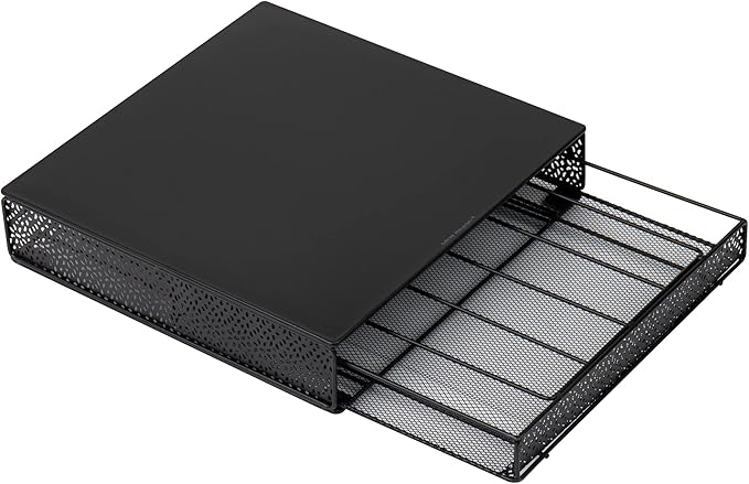 Mind Reader Single Serve Coffee Pod Drawer, 36 Pod Capacity, Countertop Organizer, Metal, 12.75" L x 13" W x 3" H, Black