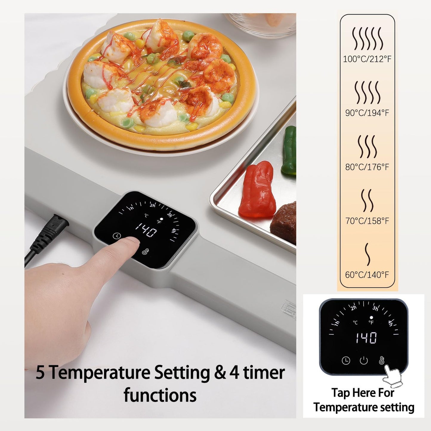 Electric Warming Tray,Food Warming Mat with 5 Temperature Settings,Rollable & Portable Silicone Fast Heating Tray Food Warmer For Parties,Restaurants,Buffet,Sabbat,Home Everyday Use(Cream)