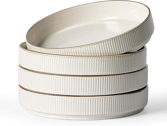 famiware Star 8.25" Pasta Bowls, Large Dinner Bowls Set of 4, Salad Bowl Plates, Shallow Bowls for Eating, White
