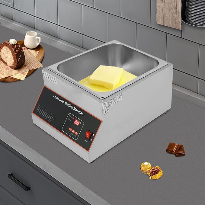 Professional Commercial Chocolate Tempering Machine 26.46 Lbs Single Tank Chocolate Melting Pot with Digital Temp Control 32~203°F, 110V 500W Electric Stainless Steel Chocolate Melter Food Warmer