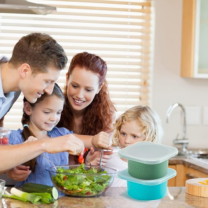 Stackable Silicone Artisan Pizza Dough Proofing Proving Containers with Lids-4 pack-500ml portion (Blue)